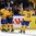 MALMO, SWEDEN - DECEMBER 31: Sweden's Lucas Wallmark #28 celebrates with Christian Djoos #4 and Sebastian Collberg #15 after a first period goal against Russia during preliminary round action at the 2014 IIHF World Junior Championship. (Photo by Andre Ringuette/HHOF-IIHF Images)